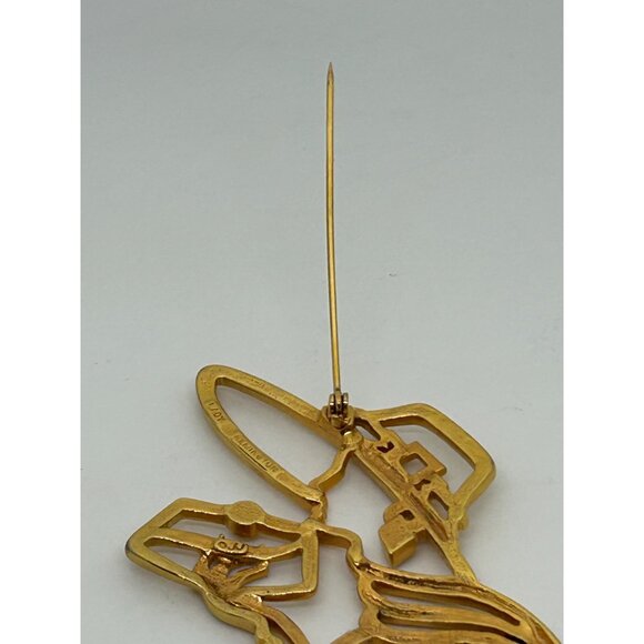 Vintage Lady Brooch Remington JJ Gold-Tone Woman With Rhinestone Accents - Picture 8 of 16